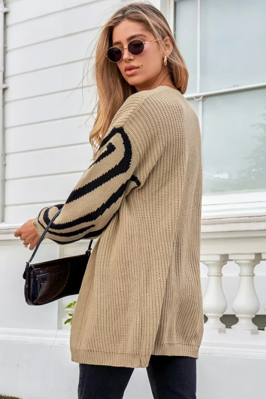 Flash Sale Cupshe Knit Open Front Abstract Long Sleeve Duster Cardigan Neutral