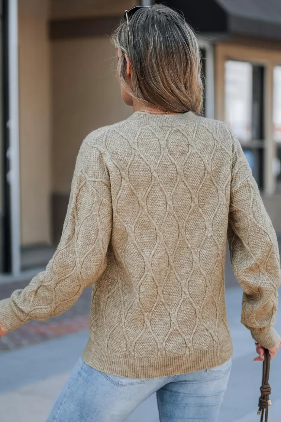 Sale Cupshe Knit Round Neck Long Sleeve Sweater Neutral