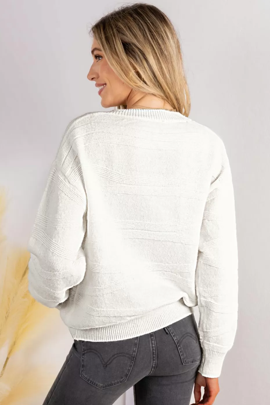Shop Cupshe Neutral Tonal Wave Long Sleeve Sweater White