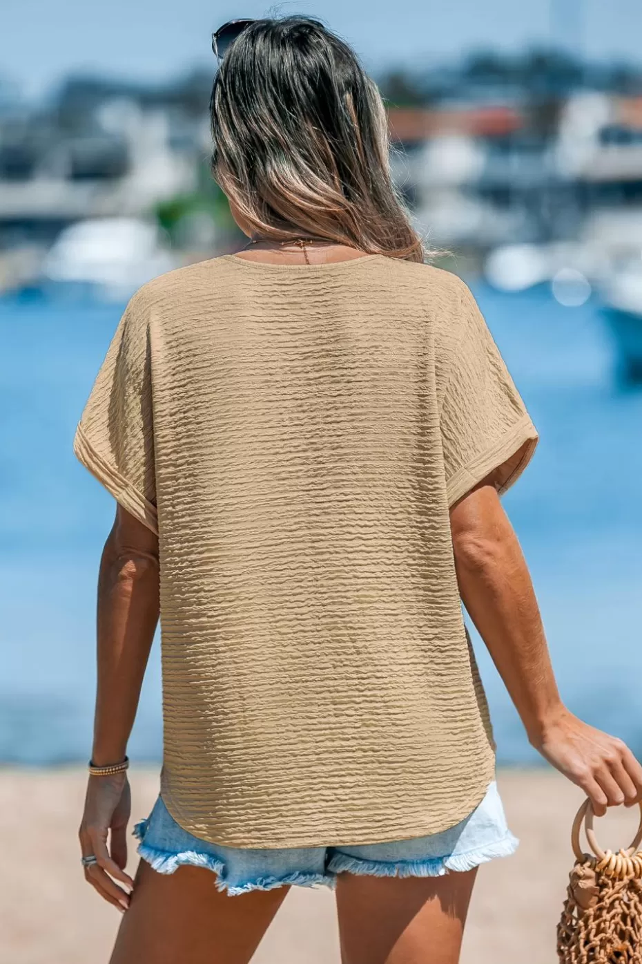 Shop Cupshe Neutral V-Neck Dolman Sleeve Top Khaki