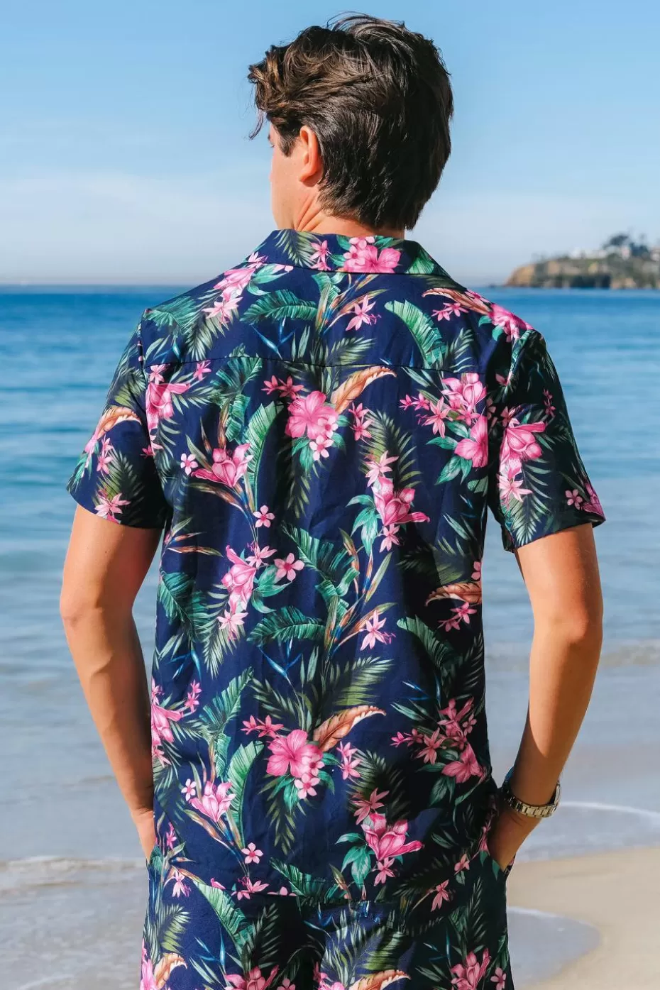 Fashion Cupshe Night Orchid Tropical Button Up Shirt Navy