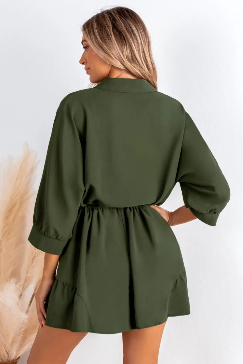 Hot Cupshe Olive Collared Button Up Wide Leg Romper Green