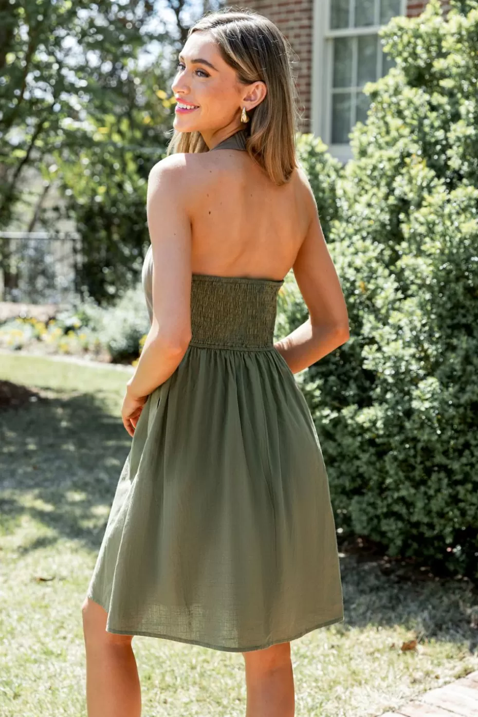 Cheap Cupshe Olive Square Halterneck Mini Dress Green