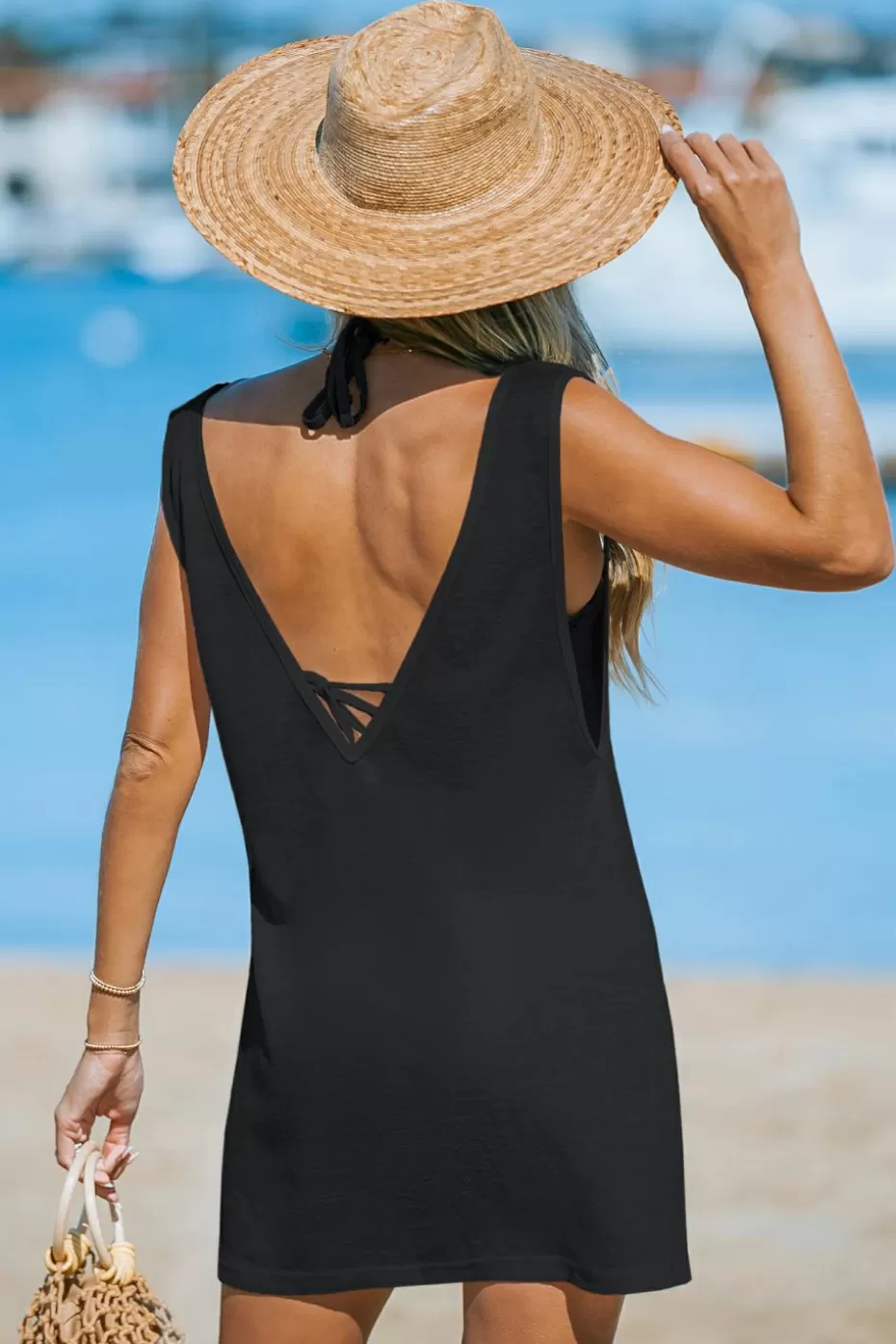 Sale Cupshe Onyx Backless Cover-Up Dress Black