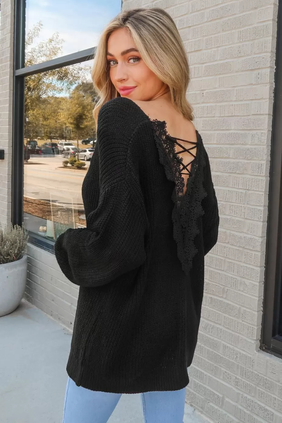 Best Cupshe Onyx Crisscross Lace Crochet Sweater Black