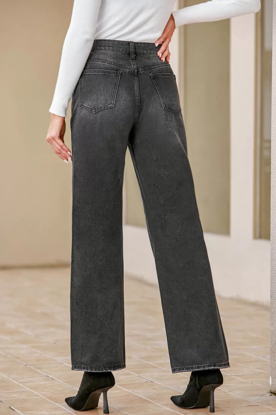 Hot Cupshe Onyx High Waist Straight Leg Jeans Black