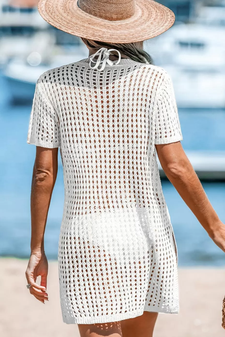 Best Cupshe Open Knit Front Button Patch Pocket Cover-Up Dress White