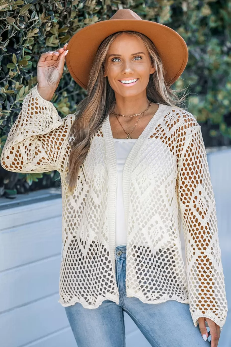 Flash Sale Cupshe Open Knit Long Sleeve Cardigan Apricot