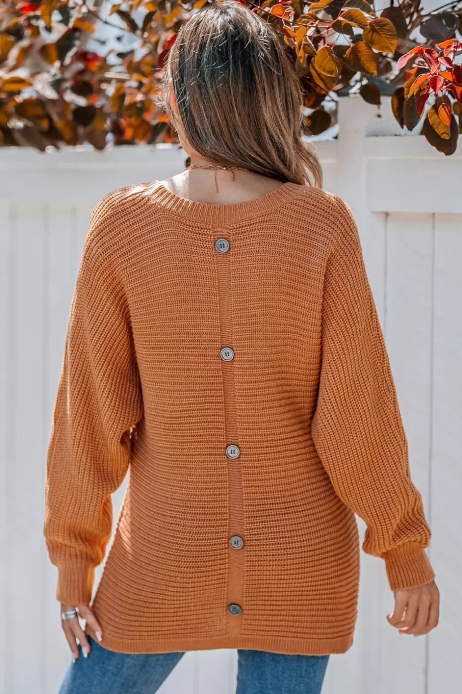 Outlet Cupshe Round Neck Long Sleeve Sweater Orange