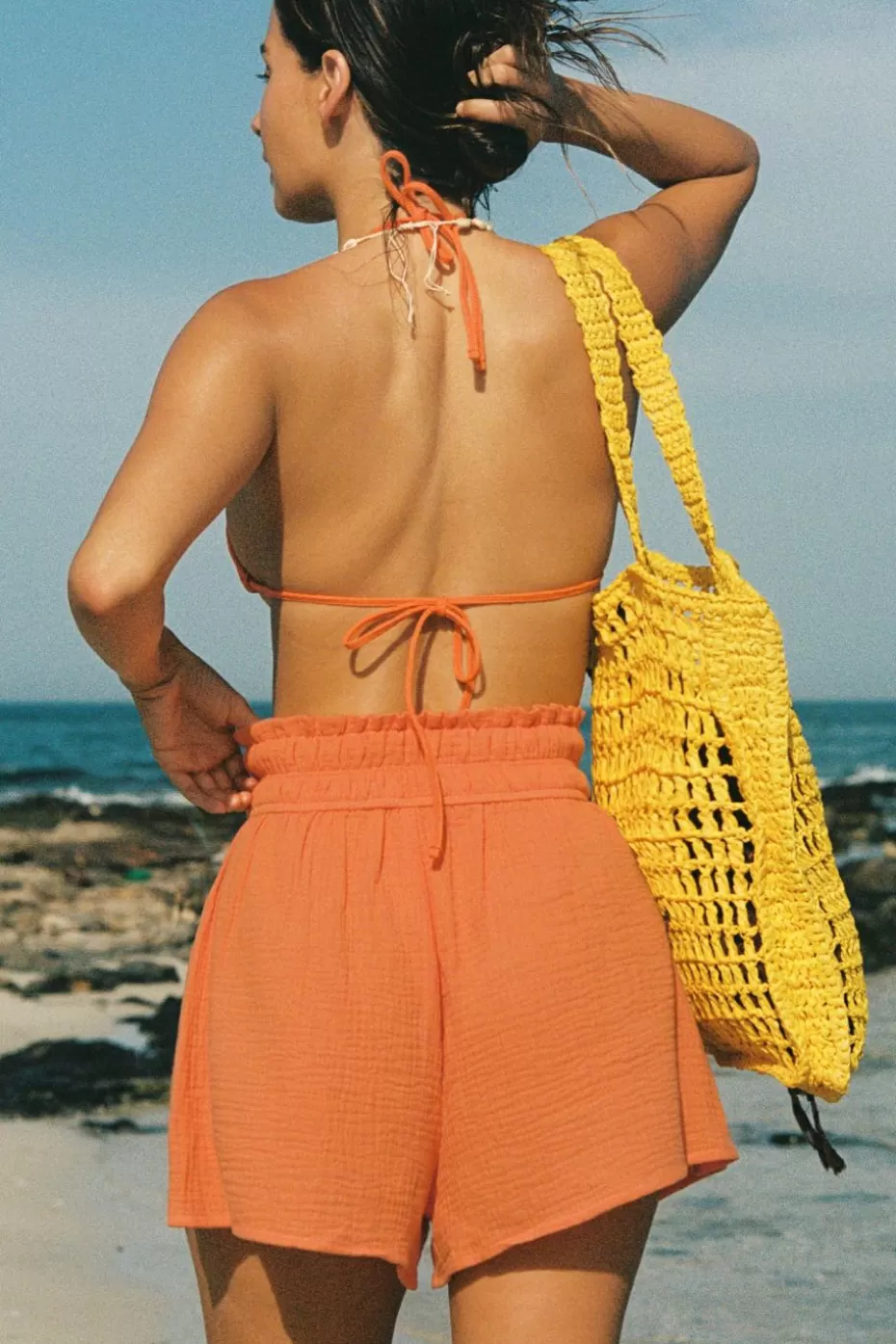 Shop Cupshe Smocked Paperbag Waist Shorts Orange