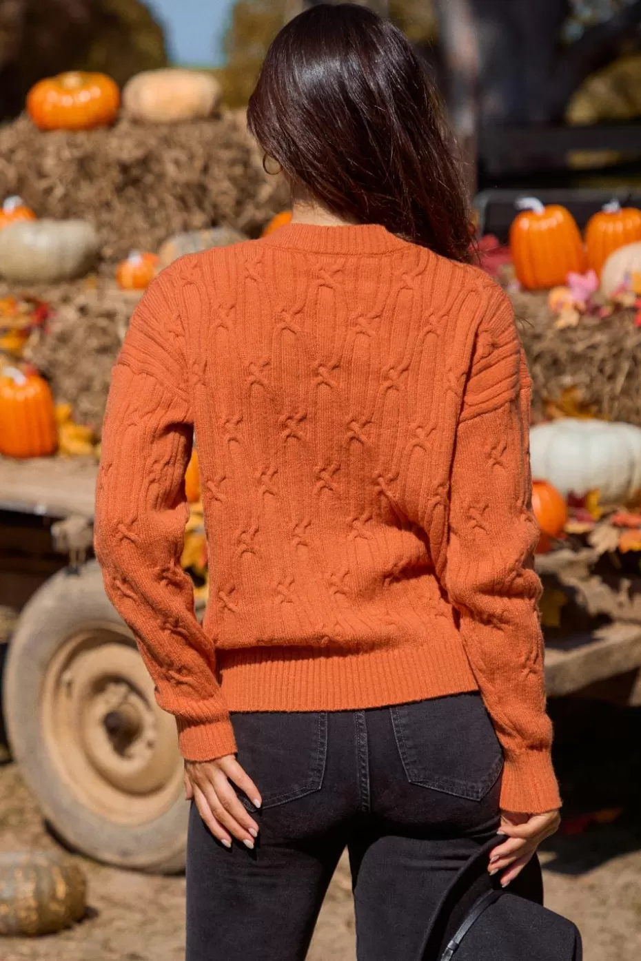 Flash Sale Cupshe V-Neck Long Sleeve Sweater Top Orange