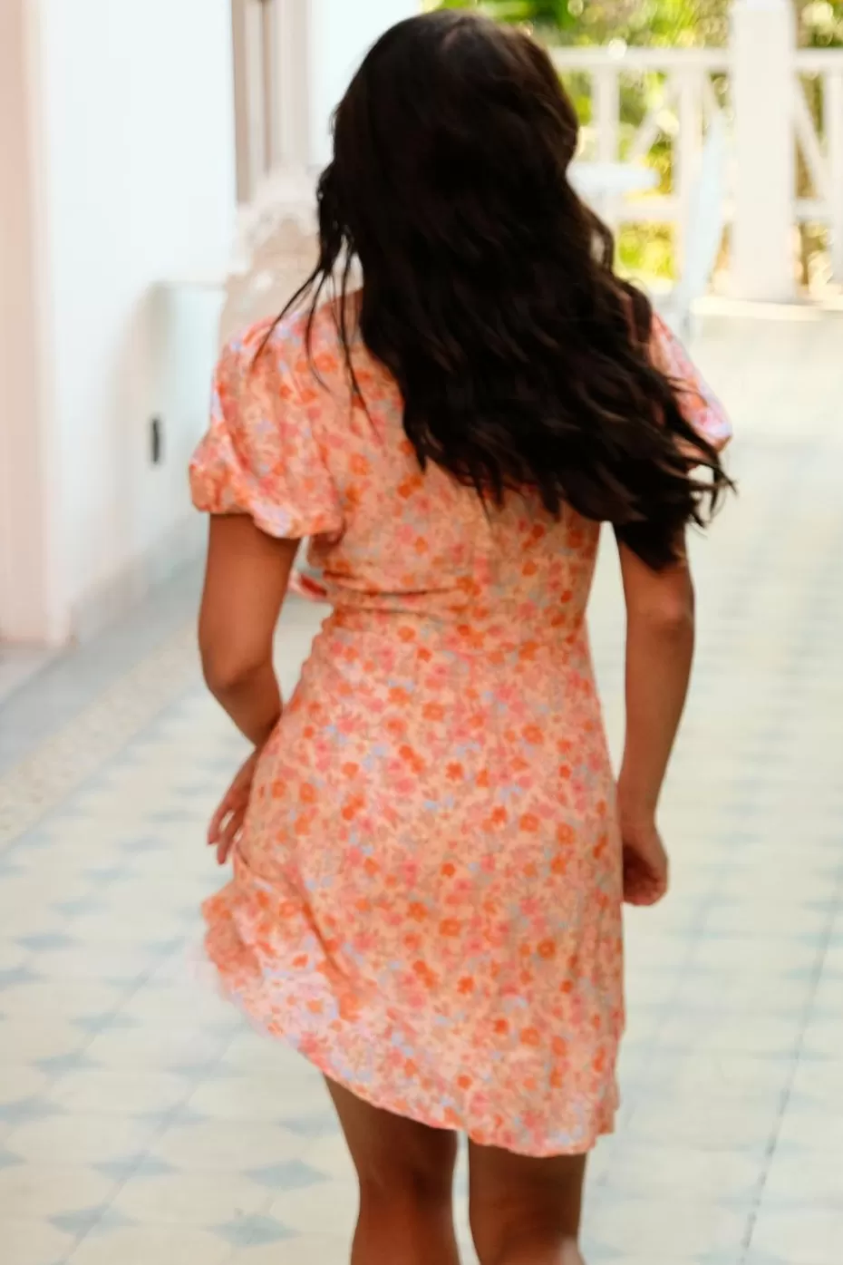 New Cupshe V-Neck Puff Sleeve Mini Dress Orange