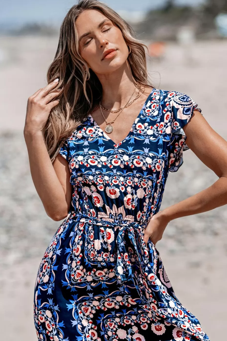Outlet Cupshe Ornate Floral Print Maxi Dress Navy