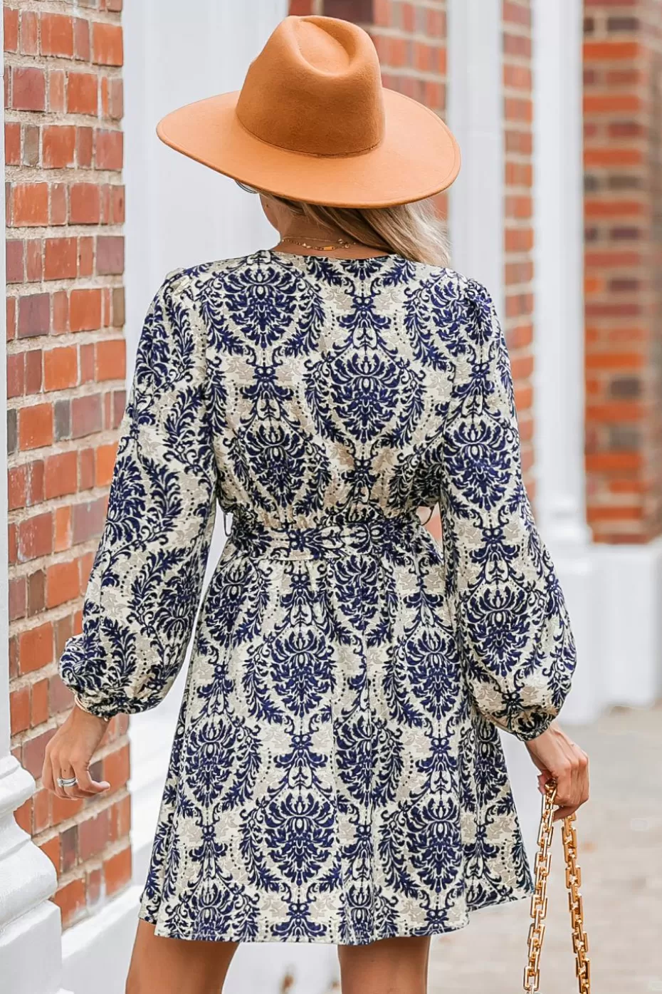 Best Sale Cupshe Ornate Print Surplice Neck Mini Dress Apricot