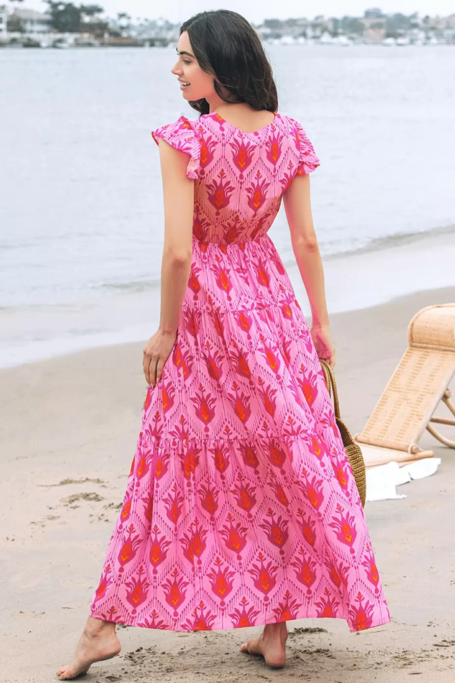 New Cupshe Ornate Print Twisted Front Maxi Front Pink