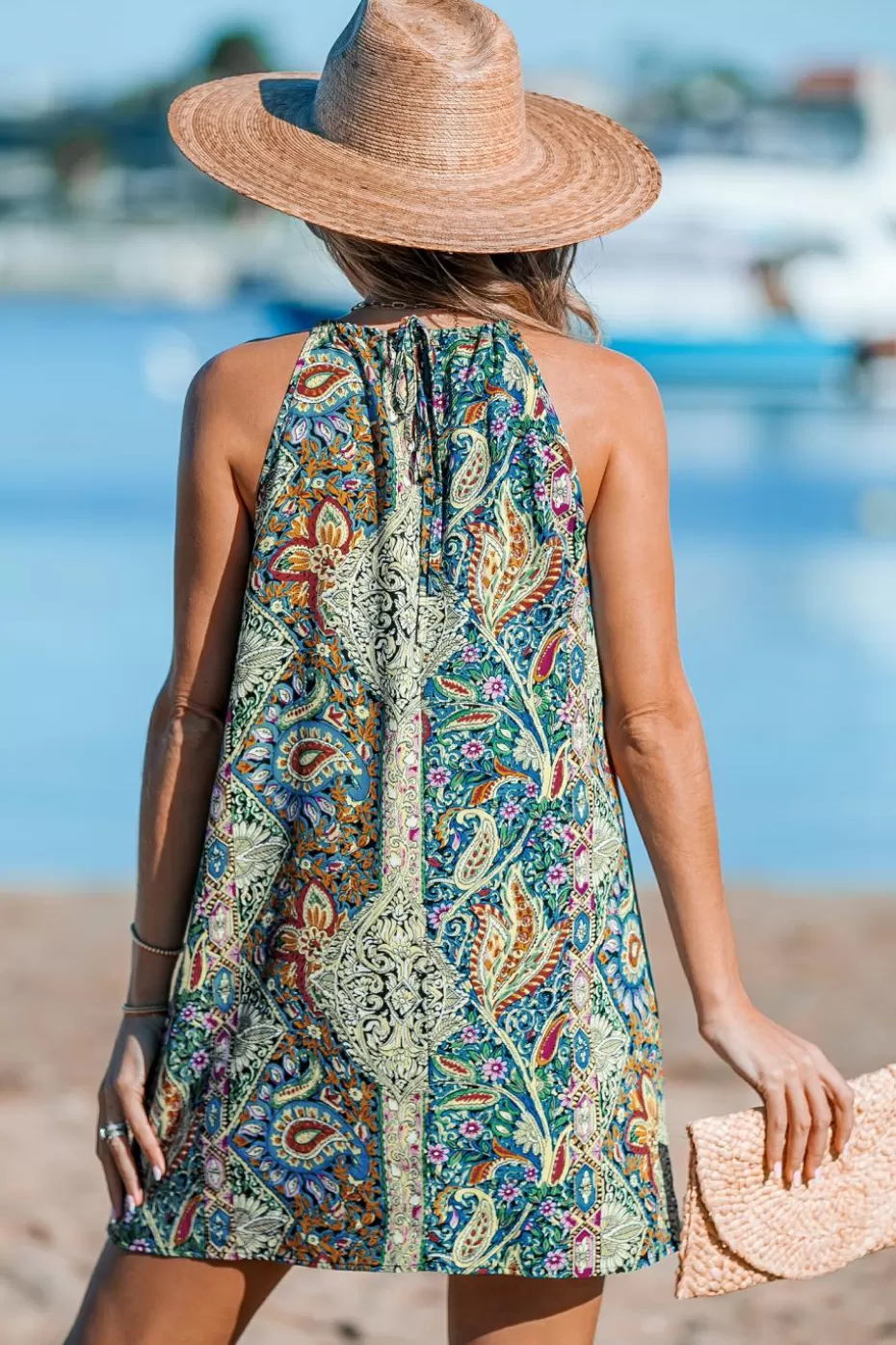 Shop Cupshe Paisley High Neck Mini Dress Khaki-Beige