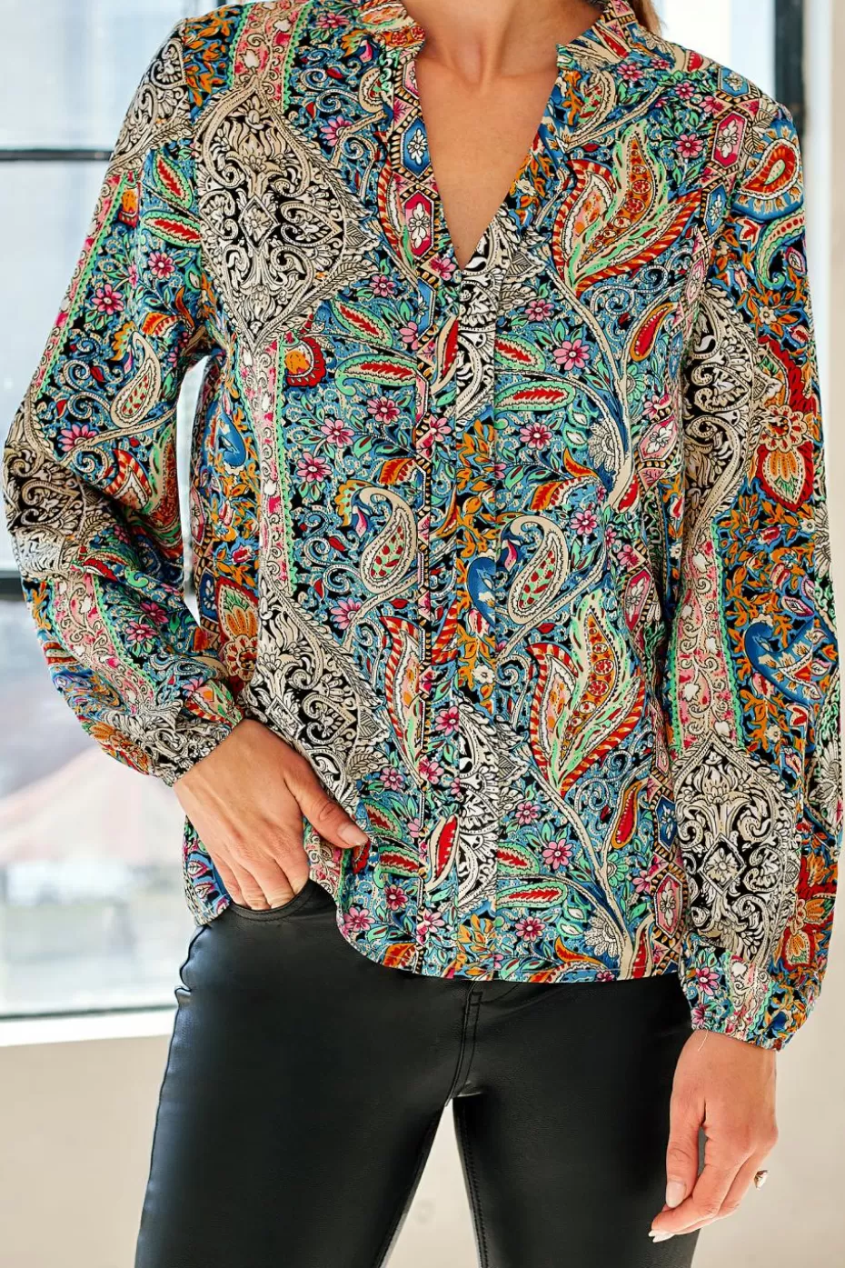 Sale Cupshe Paisley Print Peasant Sleeve Top Green