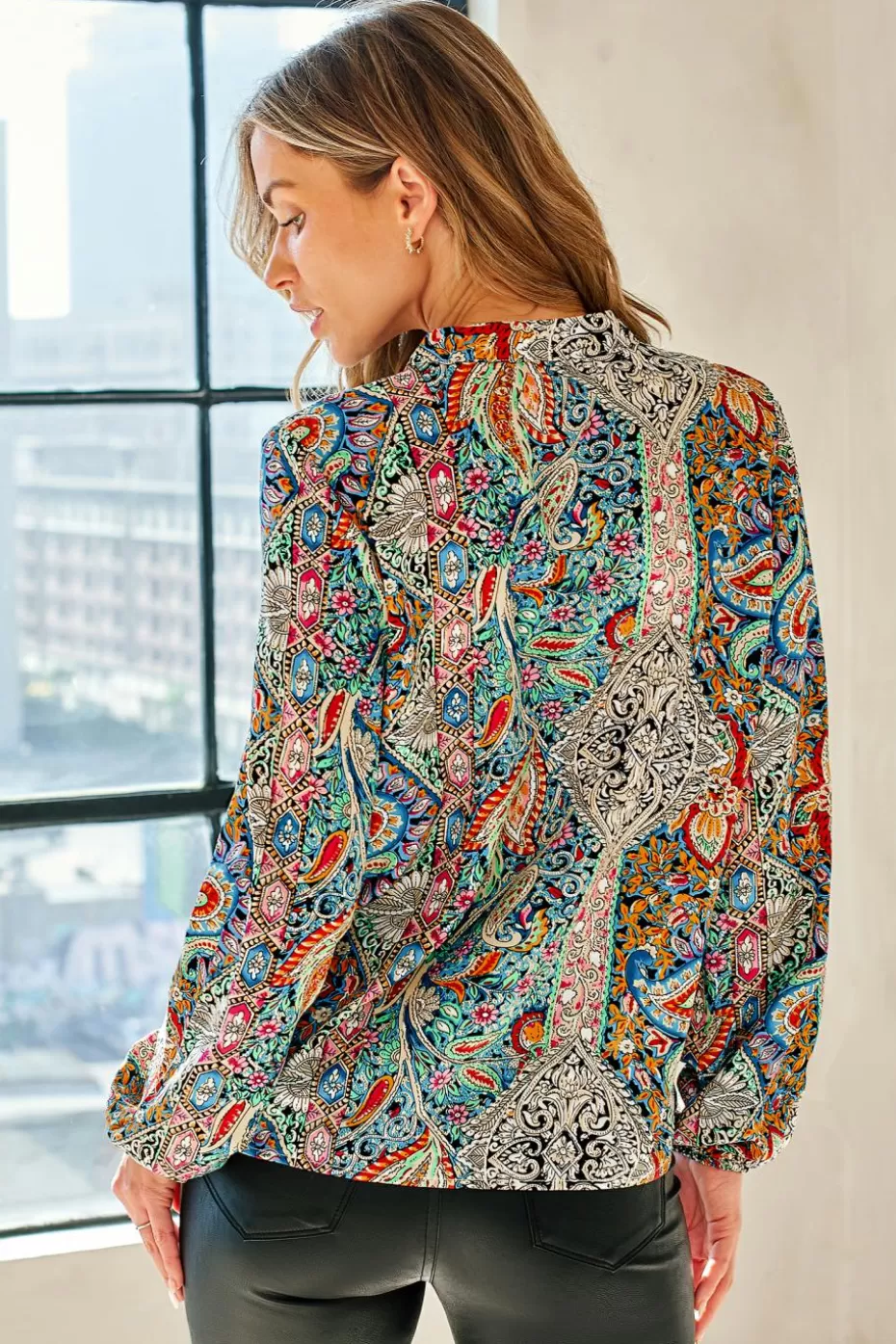 Sale Cupshe Paisley Print Peasant Sleeve Top Green