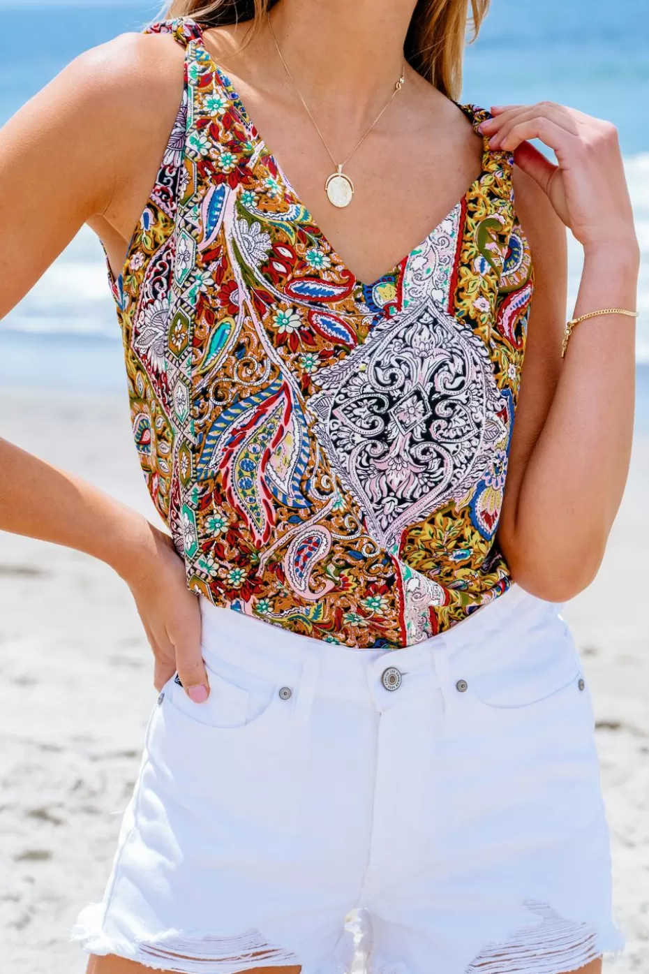 Cheap Cupshe Paisley Print V-Neck Cami Orange