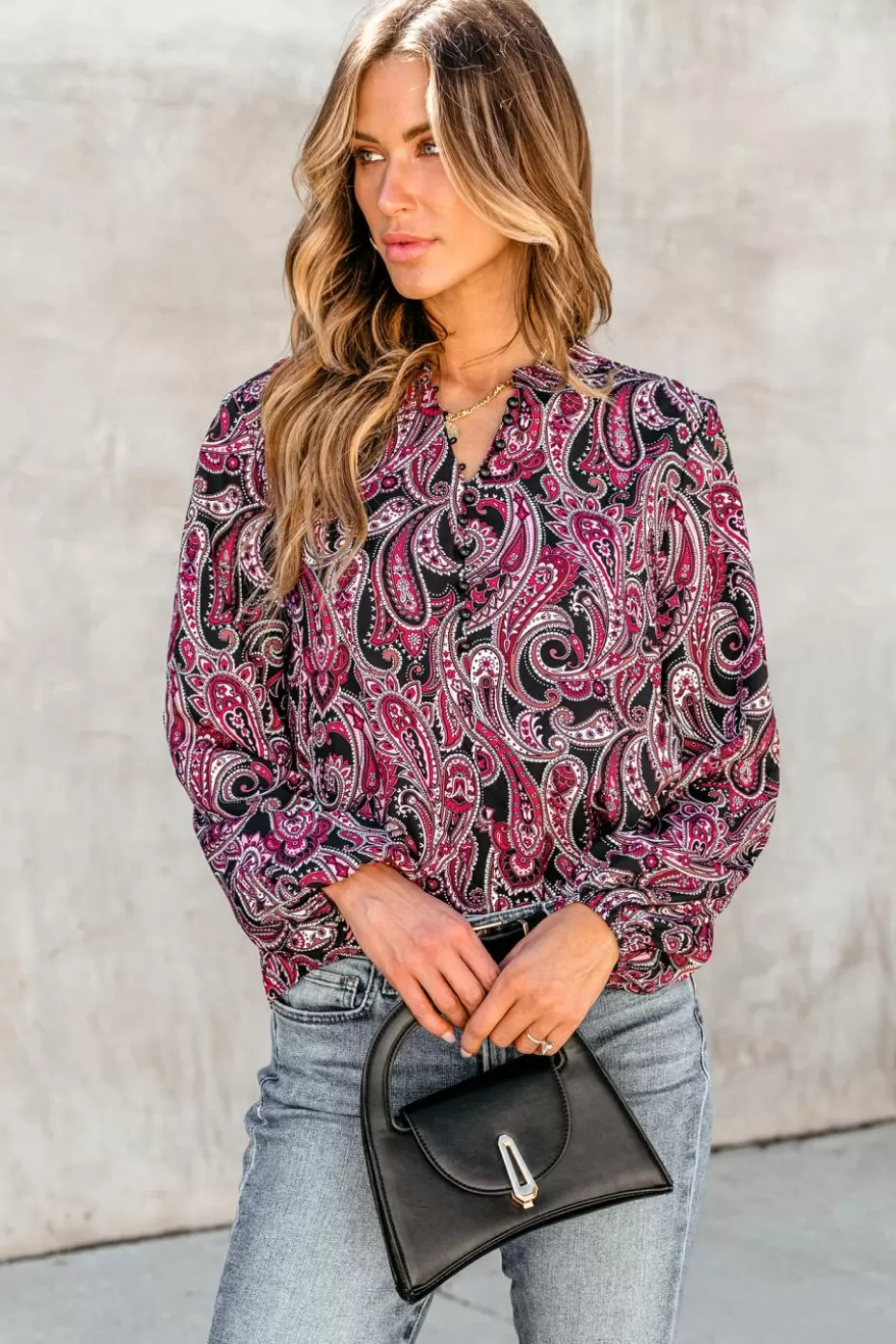 Store Cupshe Paisley Print V-Neck Top Red