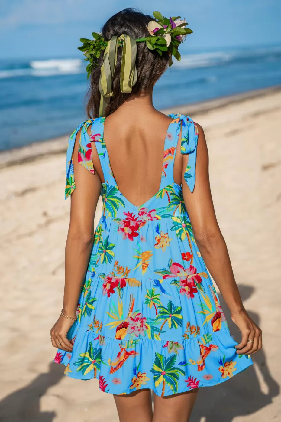 Shop Cupshe Parrot And Palm Bright Tropical Mini Dress Blue