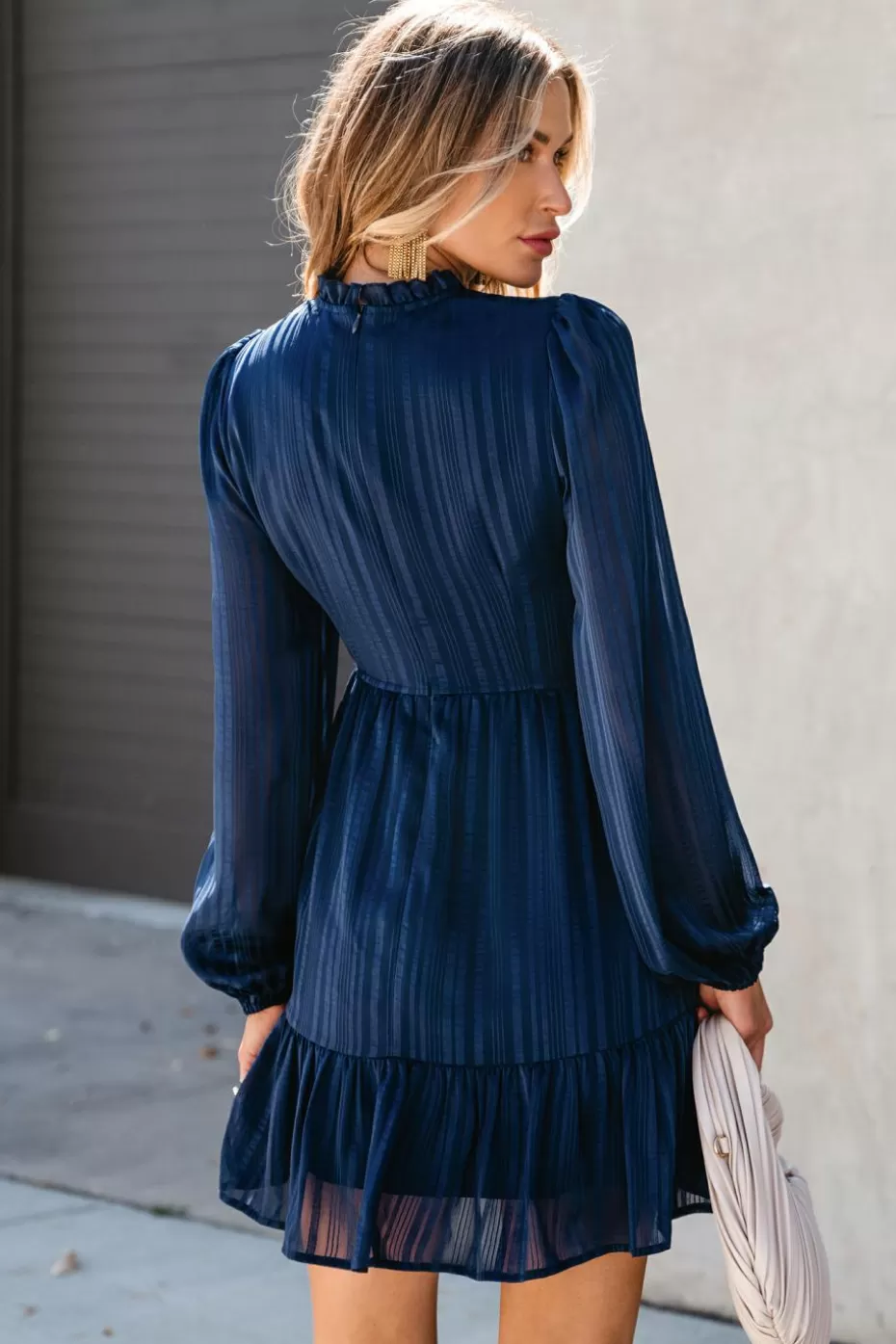 Best Cupshe Party Mode Smocked Bishop Sleeve Dress Blue