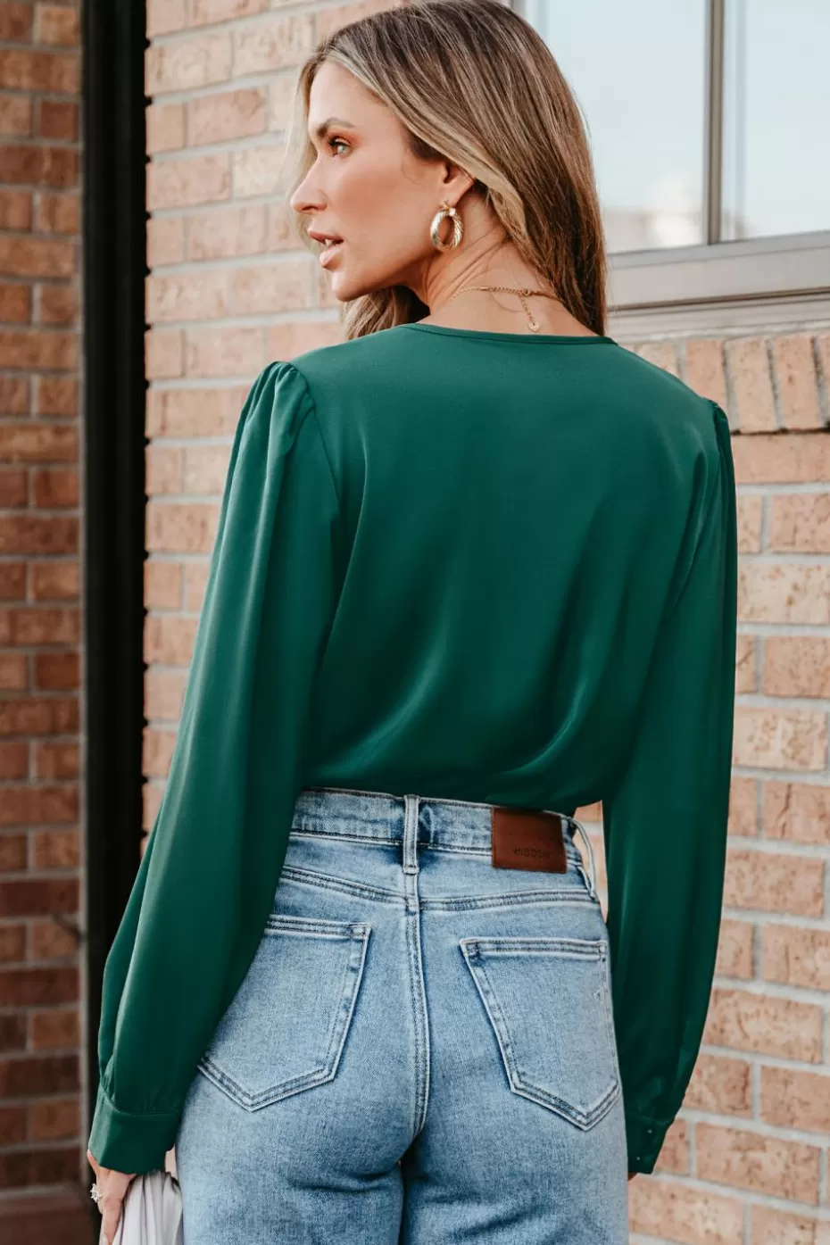 Fashion Cupshe Party Mode Surplice Neck Long Sleeve Bodysuit Green
