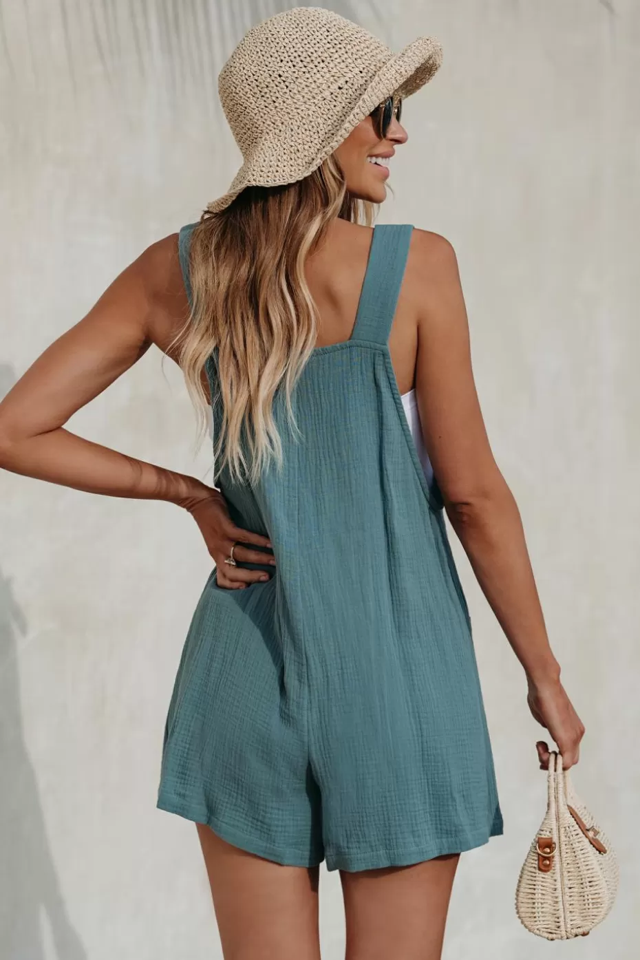 Best Cupshe Patch Pocket Pinafore Romper Teal