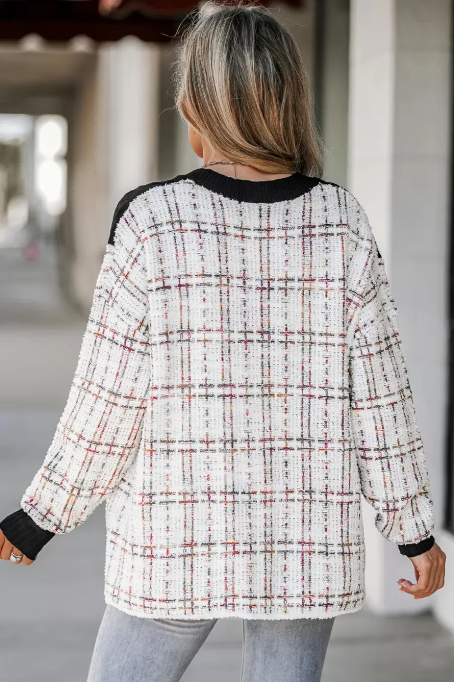 Cheap Cupshe Patchwork V-neck Sweater Black