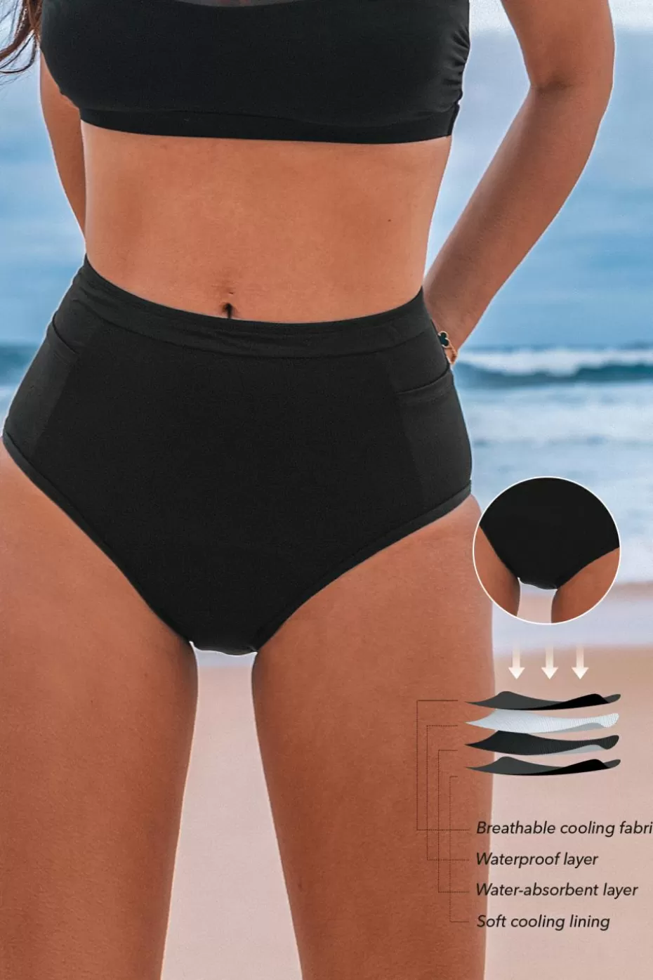 Hot Cupshe Period High-Rise Retro Bikini Bottoms Black