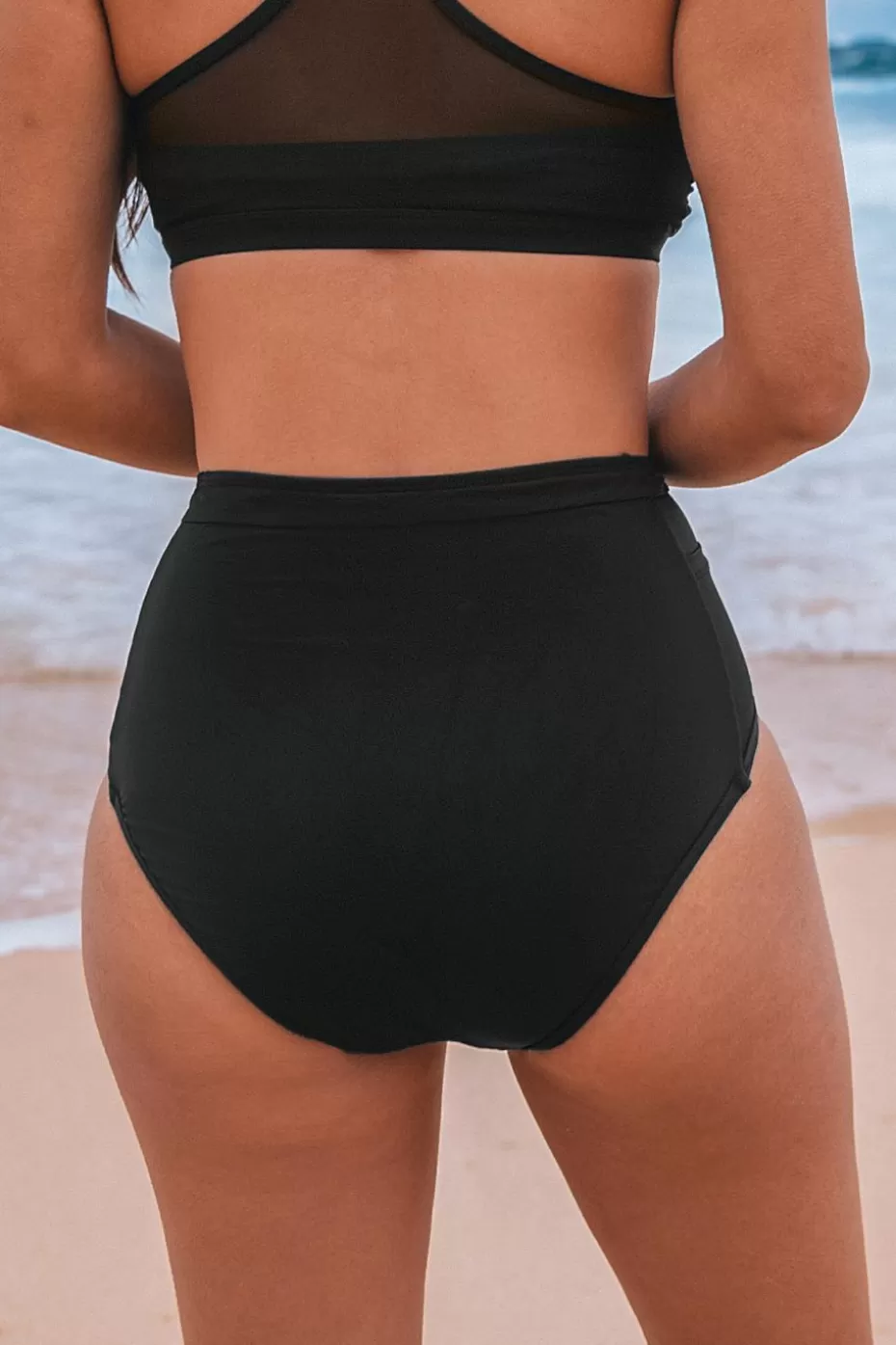 Hot Cupshe Period High-Rise Retro Bikini Bottoms Black