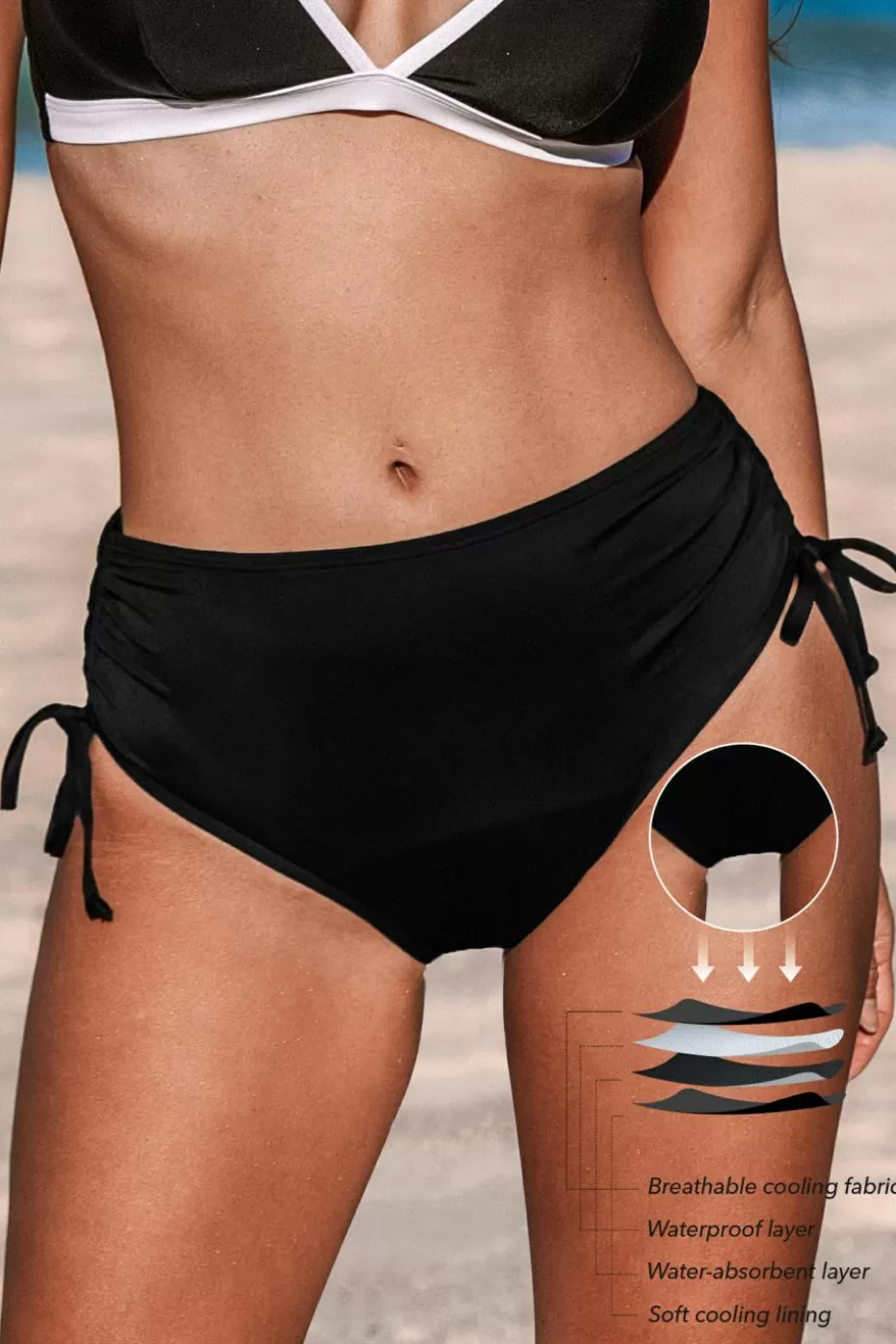 Best Sale Cupshe Period Standard Drawstring Bikini Bottoms Black
