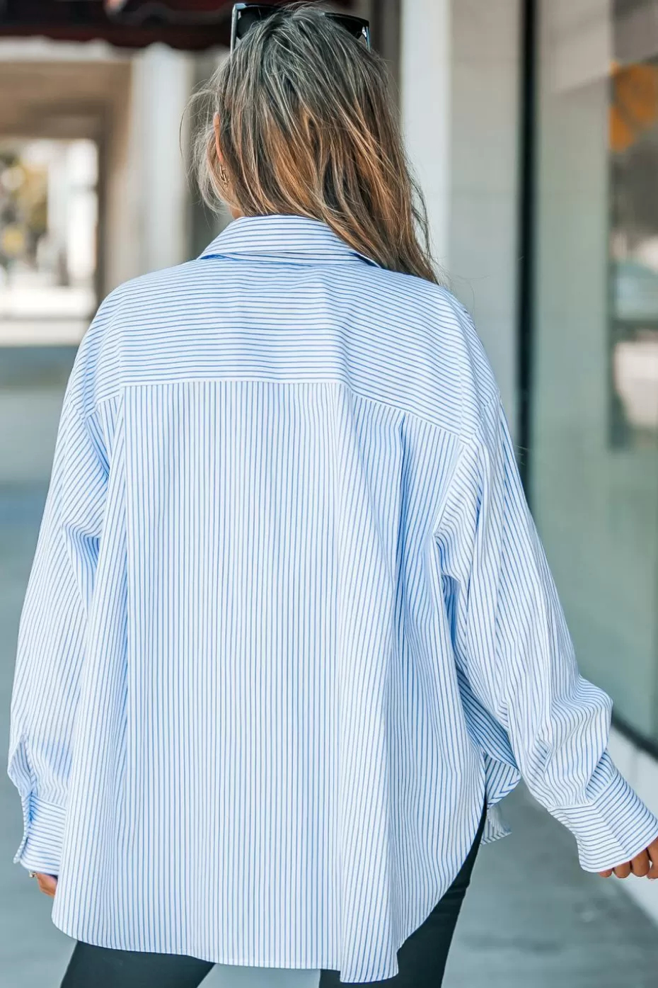 Best Sale Cupshe Pinstriped Button-Front Shirt White