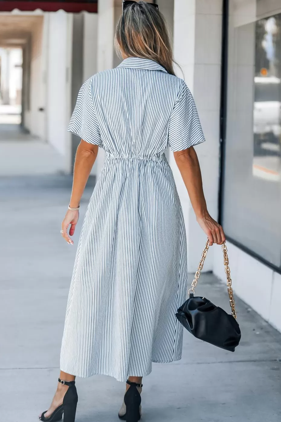 Discount Cupshe Pinstriped Midi Shirt Dress White