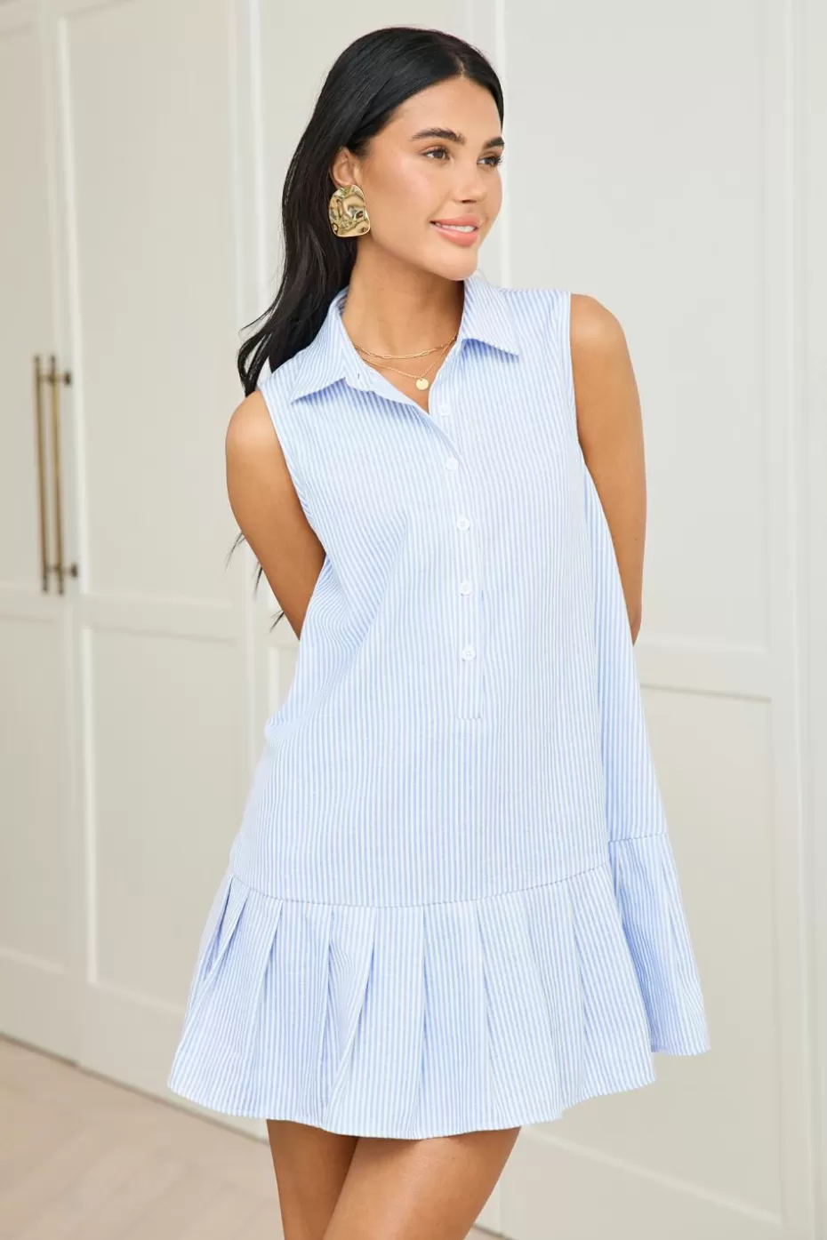 Discount Cupshe Pinstriped Ruffled Mini Dress White
