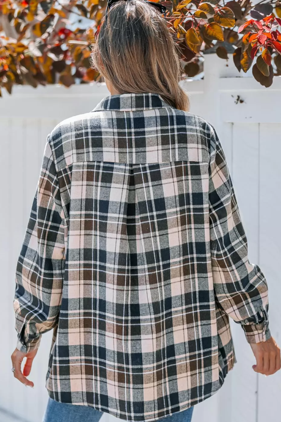 Fashion Cupshe Plaid Collared Long Sleeve Button Up Shirt Blue