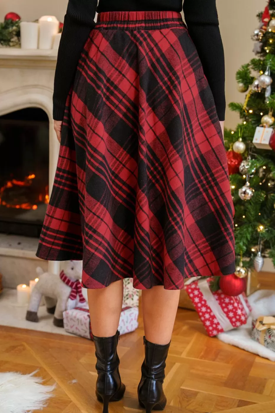 Clearance Cupshe Plaid Fla Pocket Midi Skirt Red