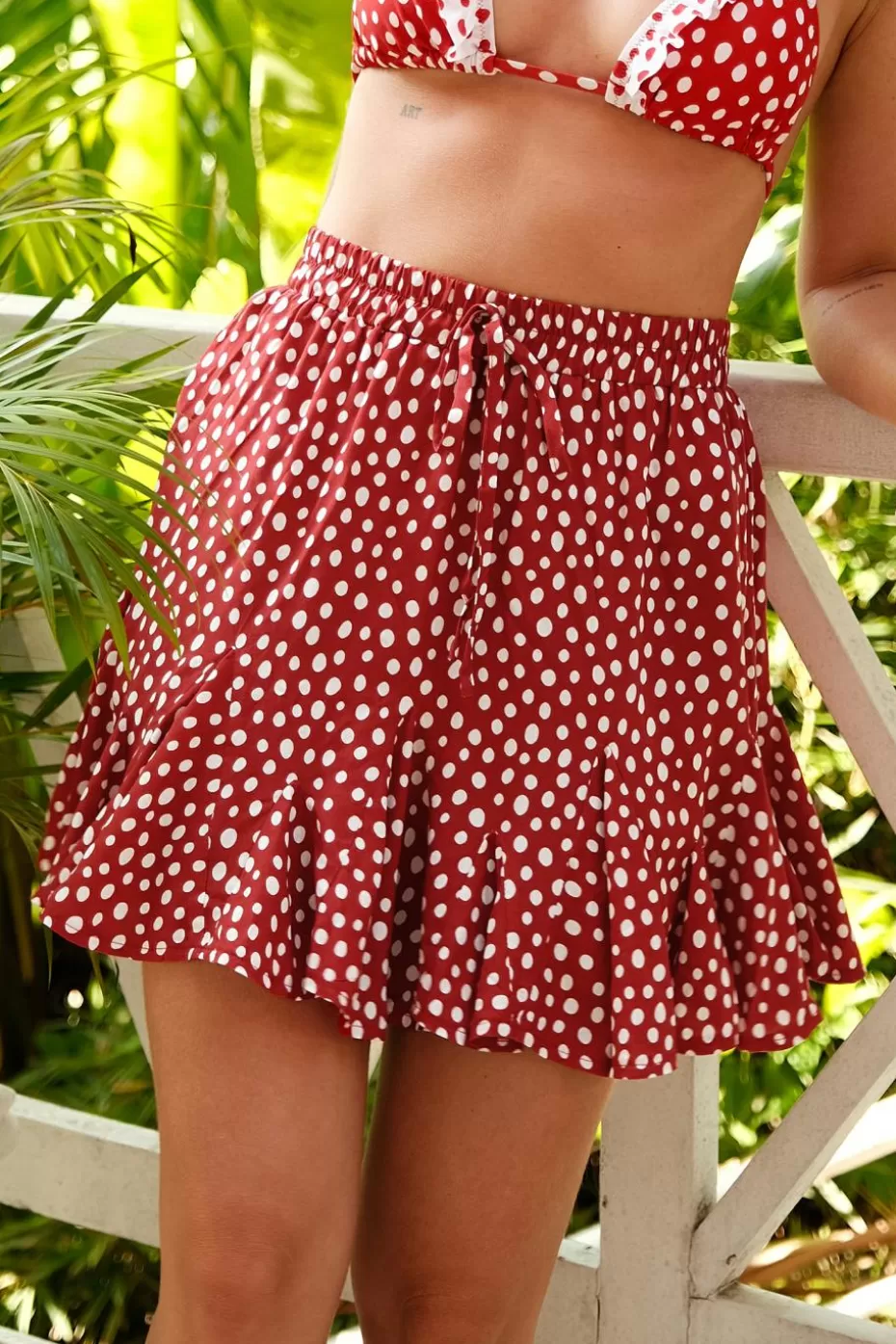 Shop Cupshe Polka Dot Drawstring Mini Skirt Red