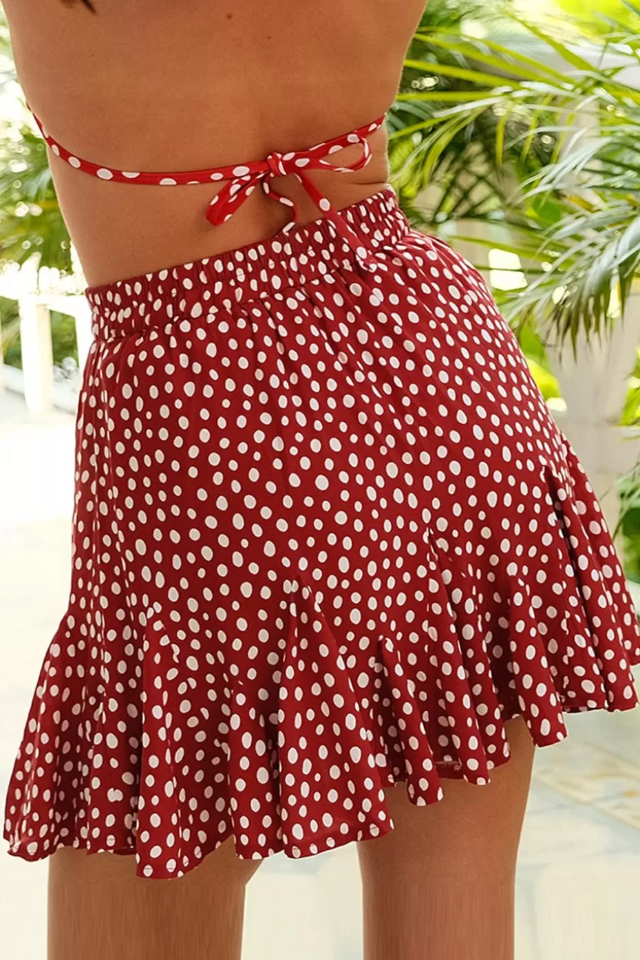 Shop Cupshe Polka Dot Drawstring Mini Skirt Red