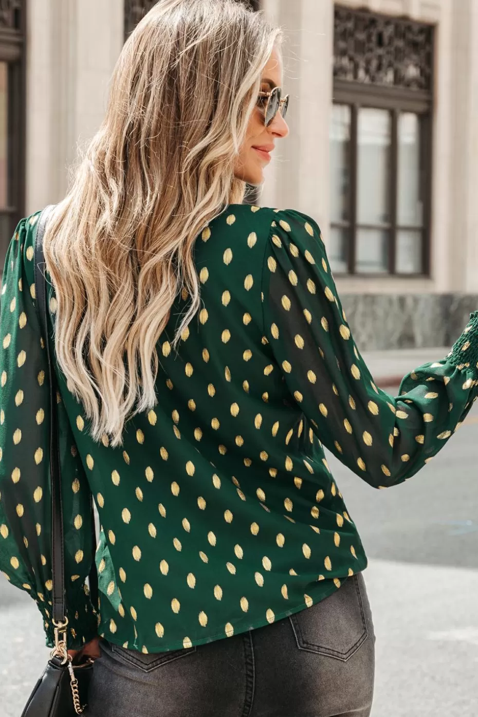 Flash Sale Cupshe Polka Dot Ruffled Tie Neck Top Dark green-Dark green