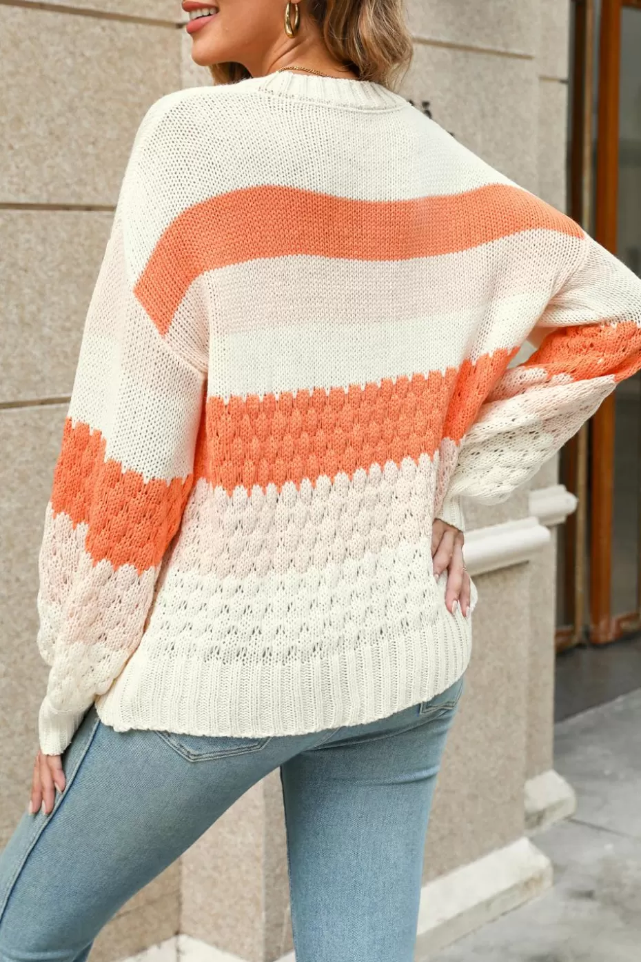 Discount Cupshe Pumpkin Spice Textured Colorblock Sweater Neutral