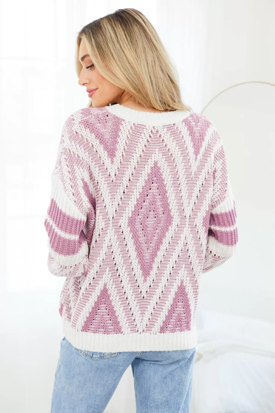 Cheap Cupshe Purple Cutout Diamond-Stitched Sweater Bubble Gum