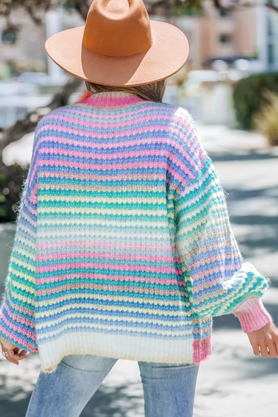 Hot Cupshe Rainbow Open Front Long Sleeve Cardigan Pink