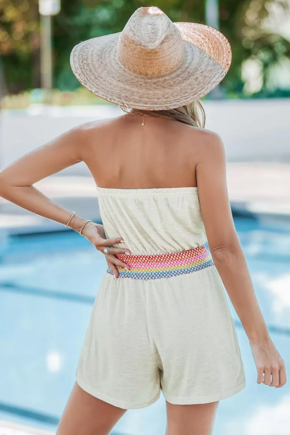 Discount Cupshe Rainbow Stitch Tassel Cover-Up Tube Romper Khaki