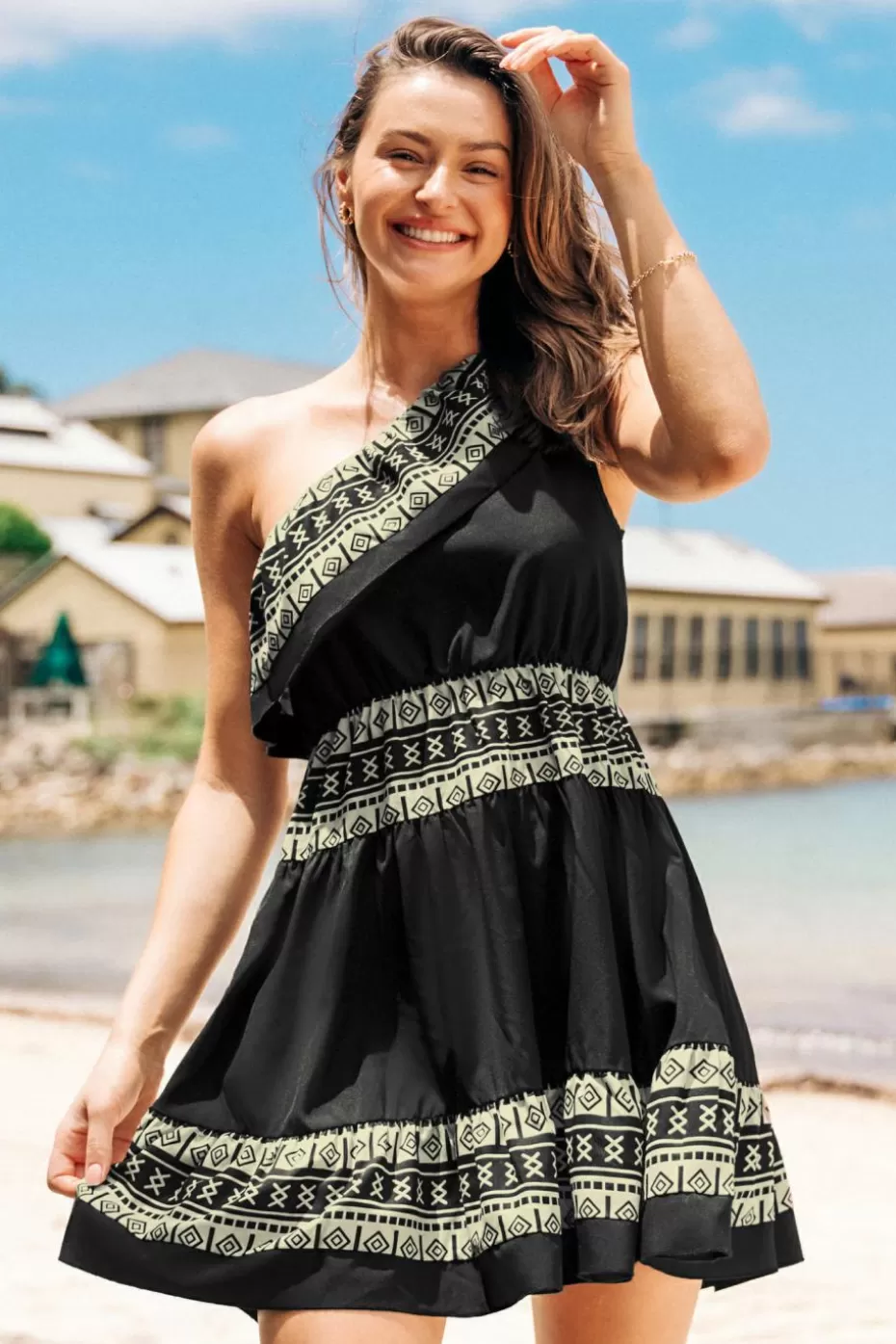 Outlet Cupshe Raven One-Shoulder Flounce Dress Black