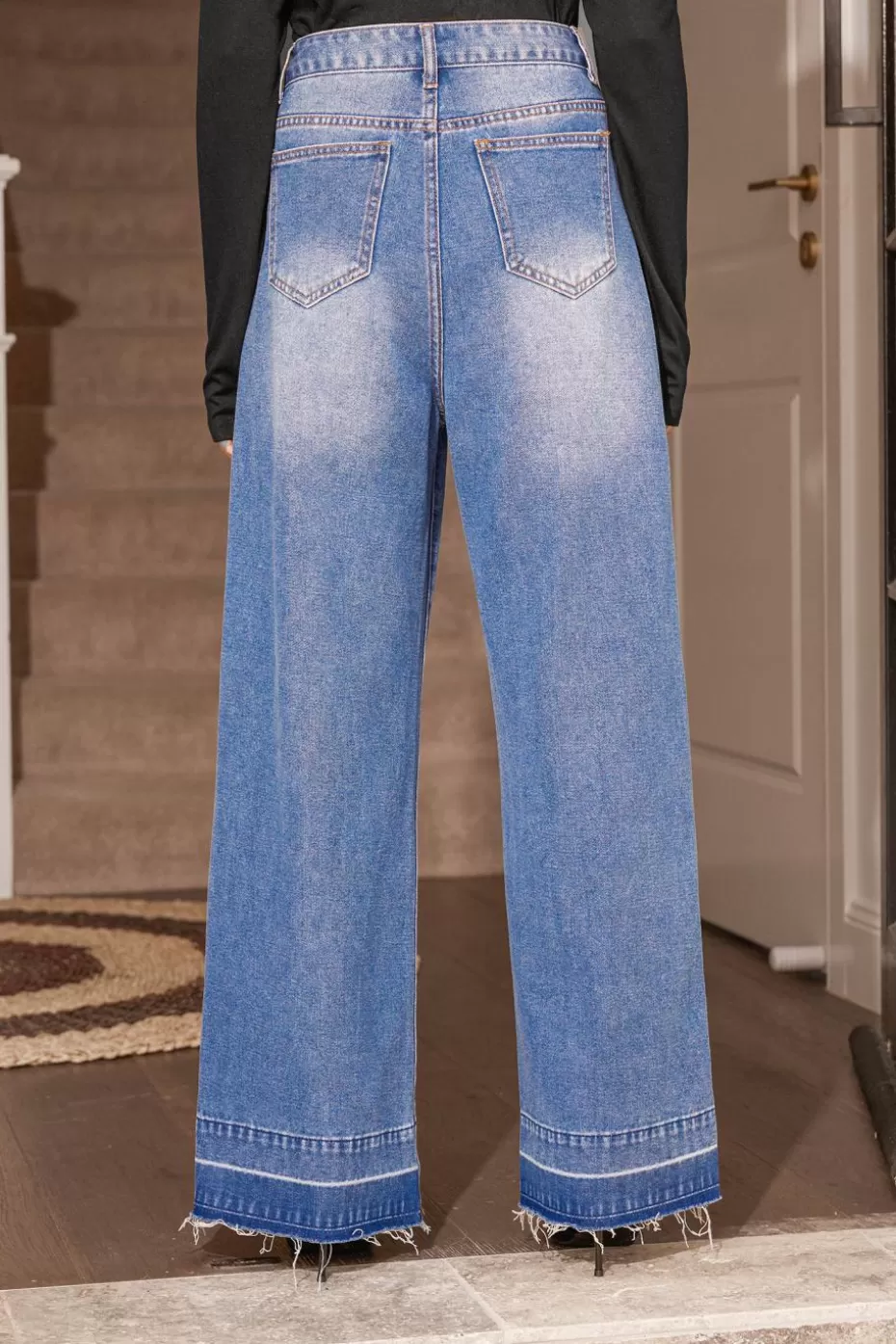 Outlet Cupshe Raw-Cut Flare Jeans Blue