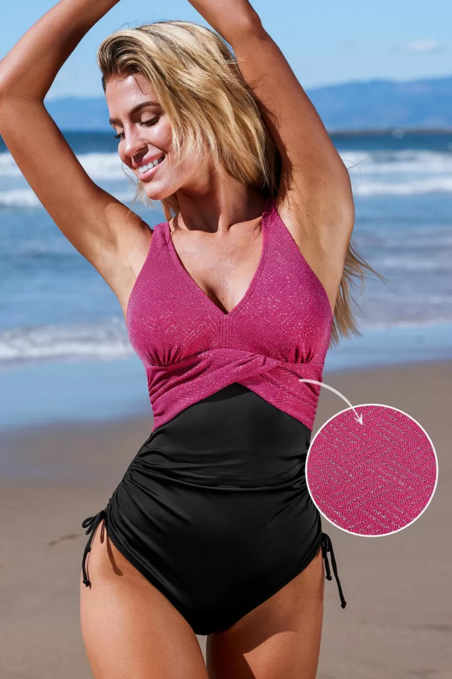 Cheap Cupshe Red & Black V-Neck Tummy Control One-Piece Red/Black