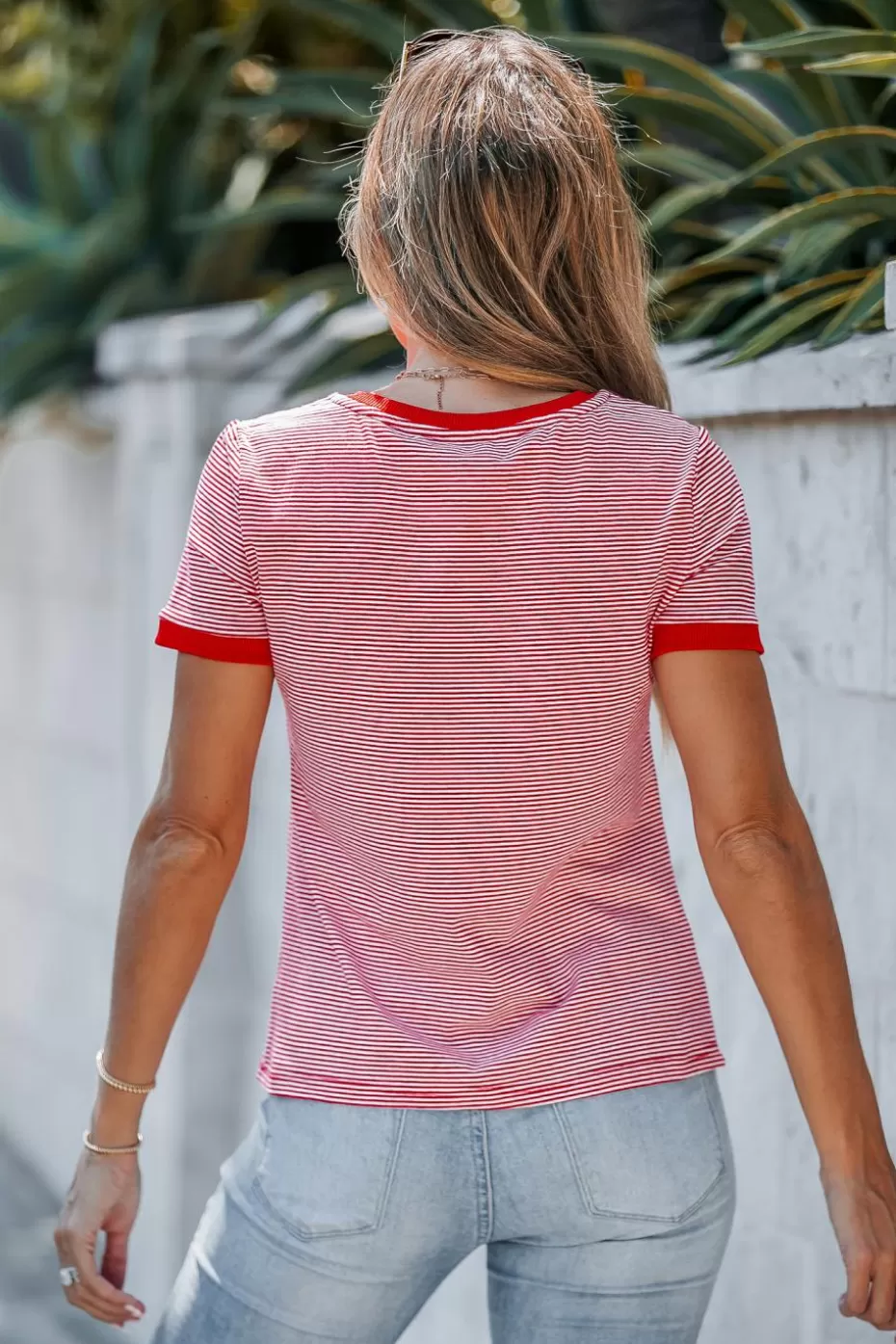 Flash Sale Cupshe & White Striped Jersey Ringer Tee Red