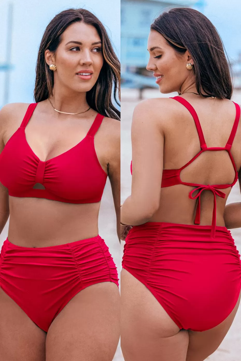 Best Sale Cupshe DD+ Bikini Top & Tummy Control Bottoms Set Red