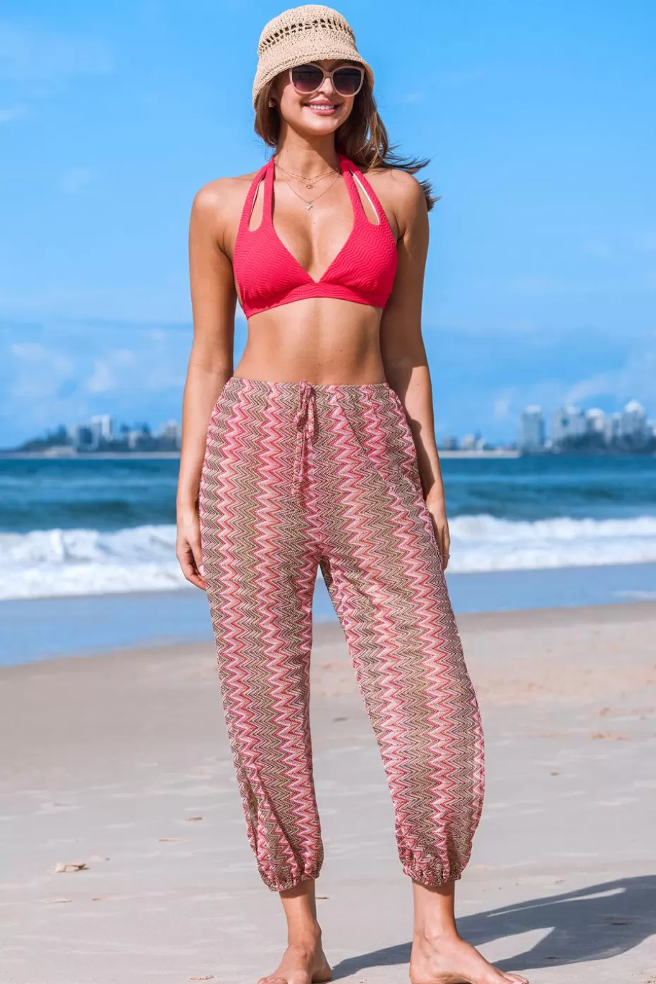 Store Cupshe Geo Tape Leg Cover-Up Pants Red